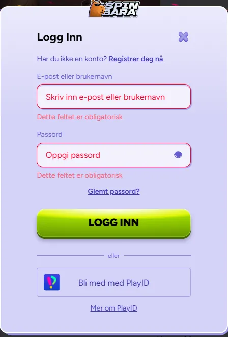 spinbara login page